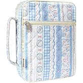 shirabags Quilted Bible Cover Case for Women - Elegant Cotton Bible Bag Bible Book Cover for Study, Church, Christian Gifts for Women(Blue Rabbit, M)