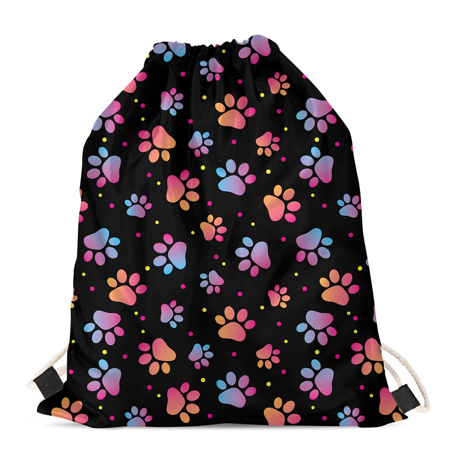 Showudesigns Kids Drawstring Backpack Cute Paw Pattern Outdoor Sport Travel Gym Workout Bag Lightweight Gymsack for Teens Girls Women Daypack Gifts