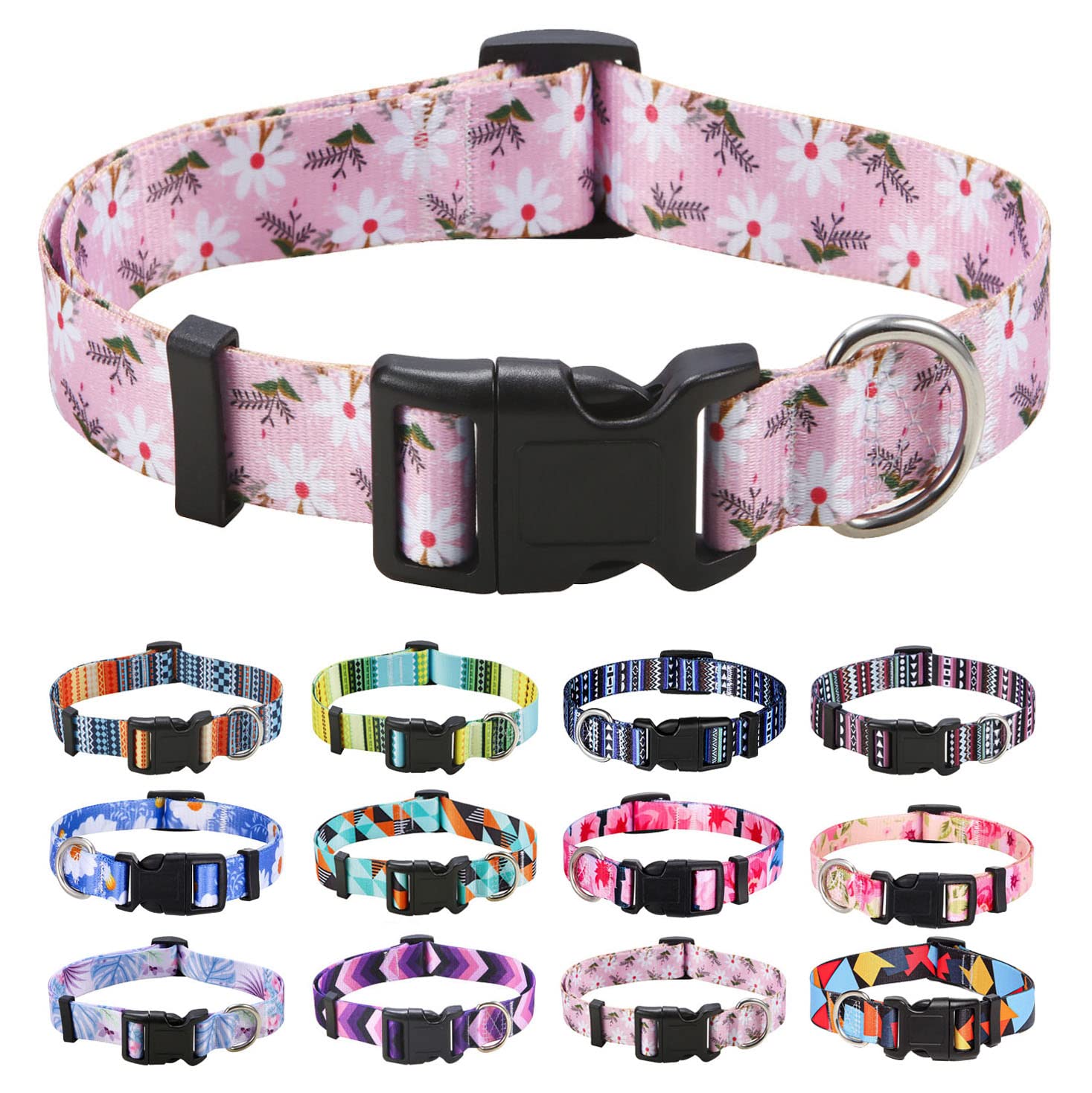 Mihqy Dog Collar for Small Dogs, Cute Small Medium Large Dog Pet Collar Cat Collar, with Floral Patterns, Soft Adjustable for Boy Girl Female Male Puppy Dog Collar(Pink White Flower,XS)