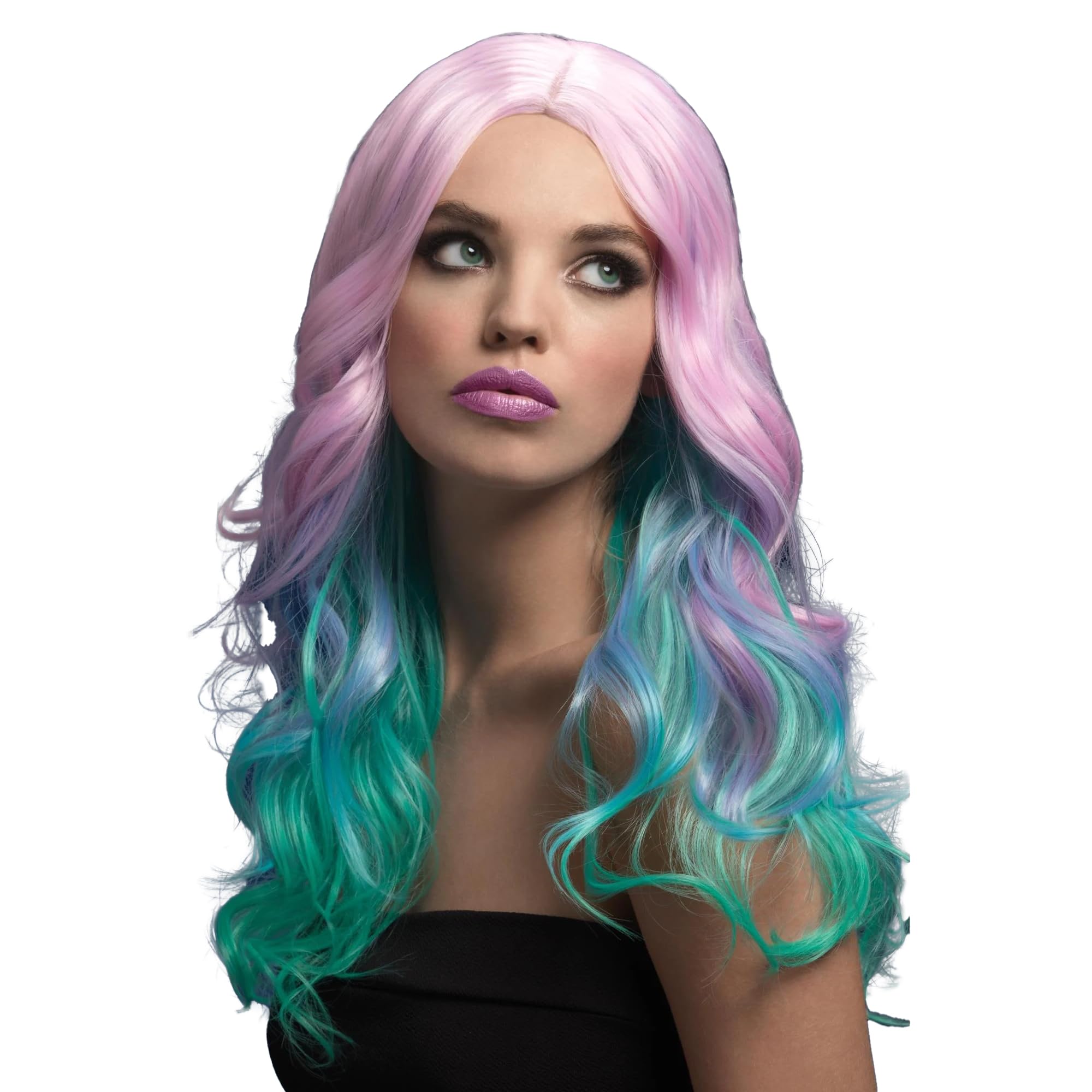 Smiffys Fever Khloe Wig, Pastel Ombre Long Wave with Centre Parting, 56cm/22in, Fever Wigs Fancy Dress, Adult Dress Up Wigs