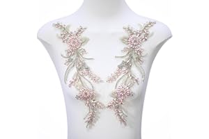 FixrWre Pair Handmade Shining Crystals Rhinestones DIY Clothing Applique Patches, Sewing Beads Sequins Stone Trim Accessories for Wedding Dress Decoration(AB color-1-Large)