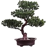 Artificial Bonsai Pine Tree, 11Inch Faux Potted Plant Desk Display Fake Tree Pot Ornaments, Japanese Cedar Bonsai Plant for Home, Office Decoration