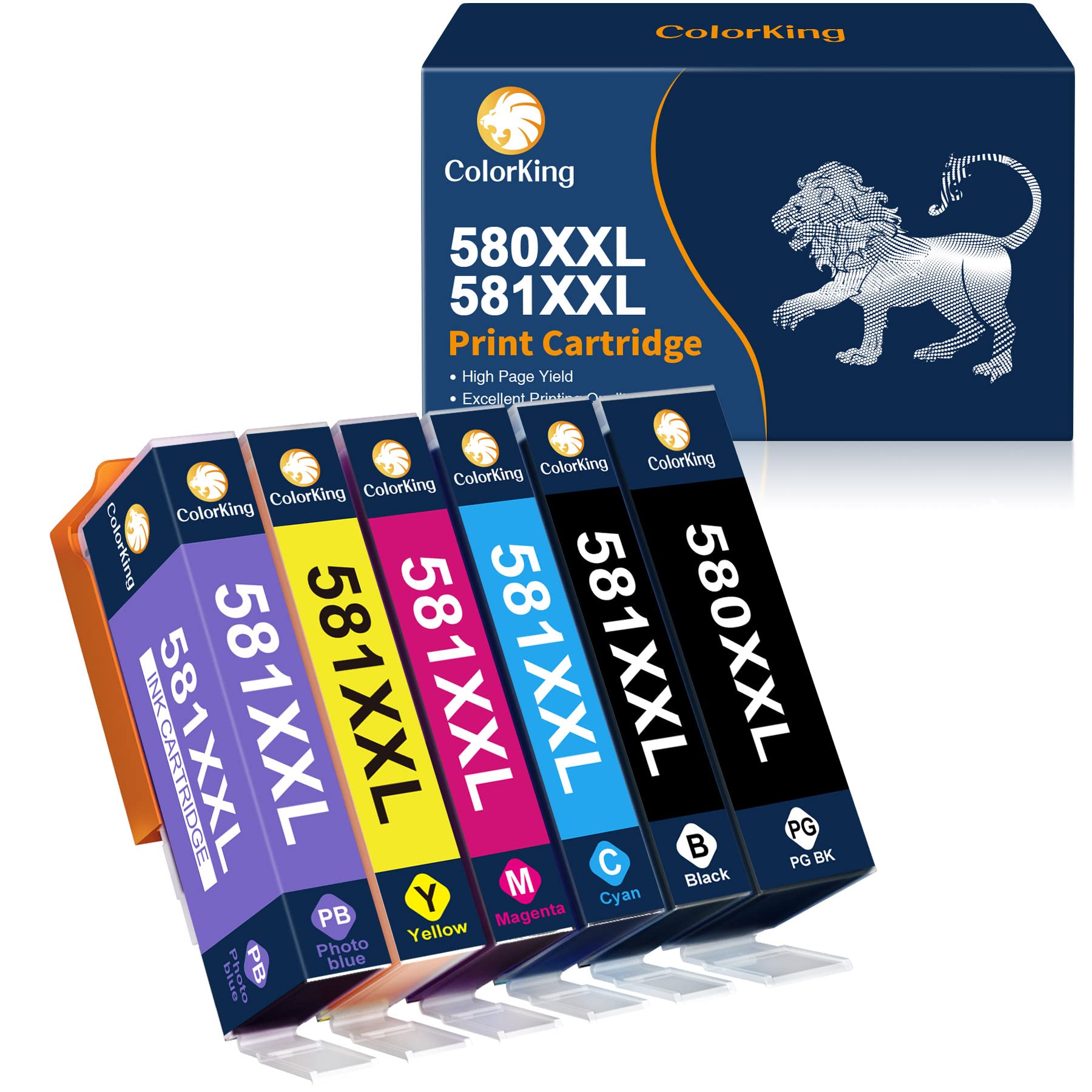 ColorKing PGI-580XXL CLI-581XXL Ink Cartridges Compatible for Canon 581 XXL 580 XXL for Pixma TS8350 TS8250 TS8150 TS9155 TS9150 TS8351 TS8251 TS8151 TS8352 TS8252 TS8152(6-Pack)