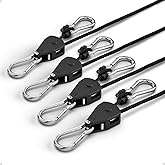 EVMANZ 1/8" Rope Tie Down Ratchet: 4 Pack of Adjustable Grow Light Hangers - Small Ratchet Straps for Various Hanging and Strapping