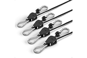 EVMANZ 1/8" Rope Tie Down Ratchet: 4 Pack of Adjustable Grow Light Hangers - Small Ratchet Straps for Various Hanging and Strapping