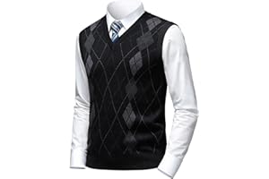 Herothorn Mens Argyle Sweater Vests Classic V-Neck Sleeveless Pullover Grey Black Knitwear Nice Tank Tops for Dad Husband