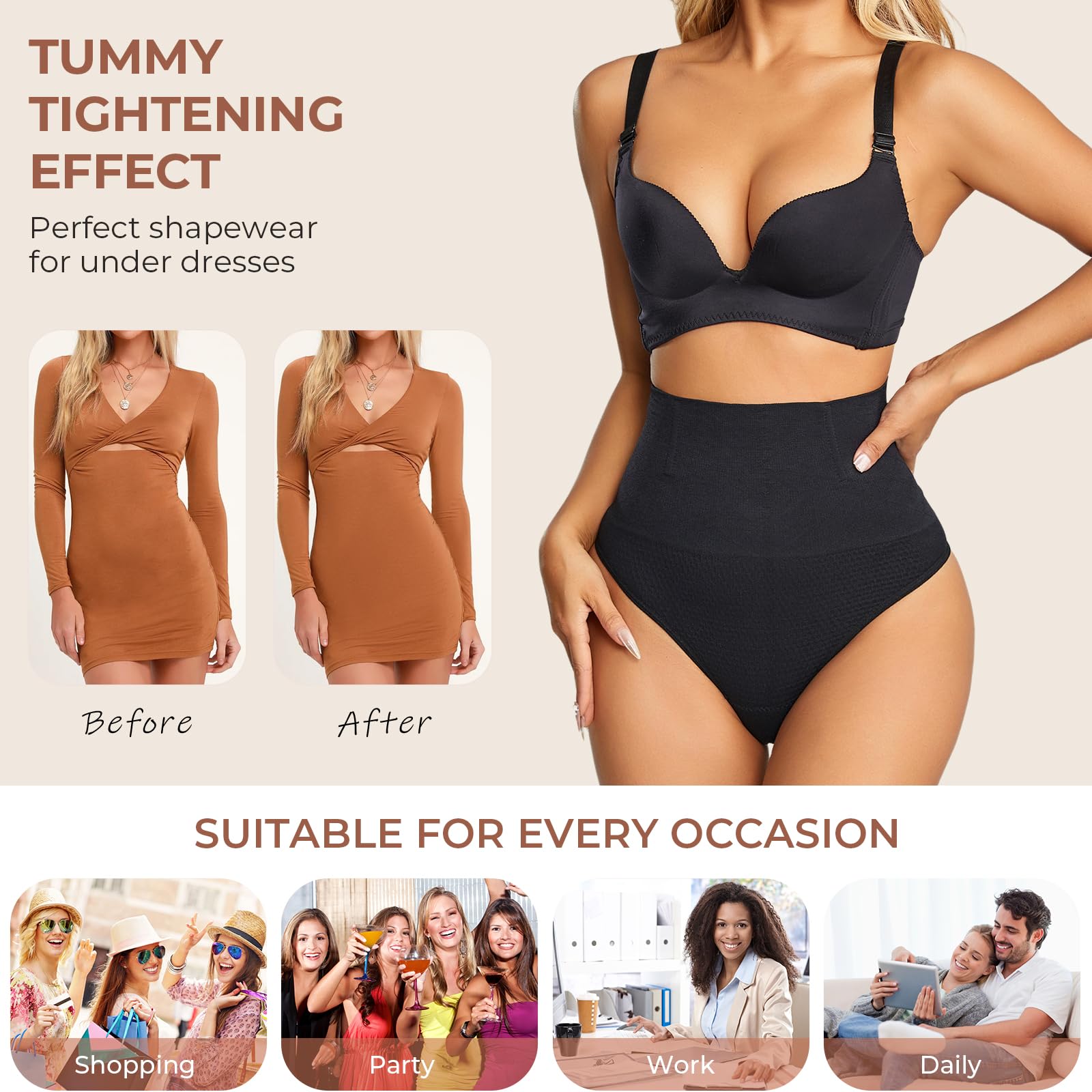 Photo 1 of Dulchany Thong Shapewear Tummy Control Underwear 344 Black