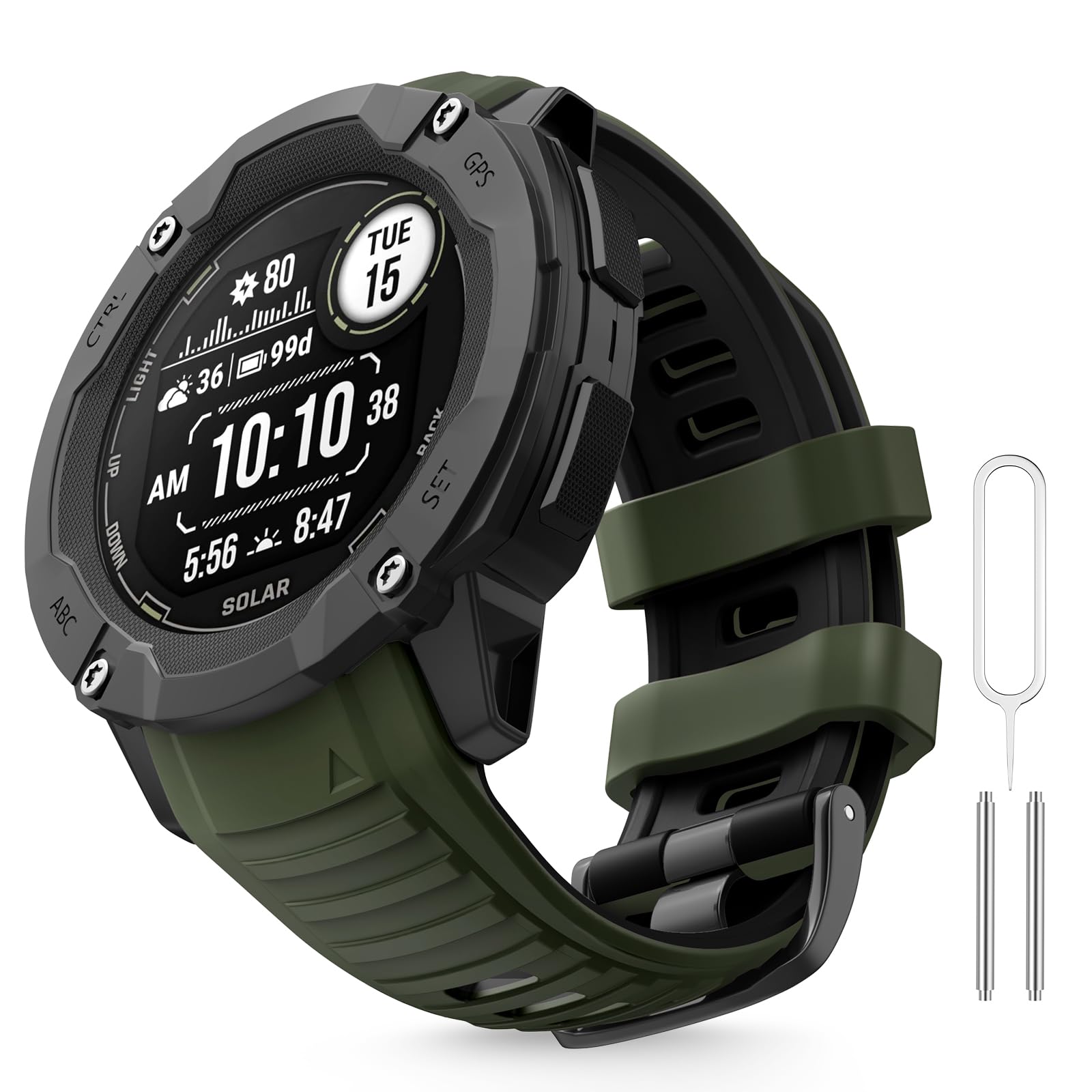 MYSNBKN 26mm Watch Strap for Garmin Instinct 2X/Instinct 2X Solar, Tactical Soft Silicone Replacement Strap with Adapter Tools — image 1