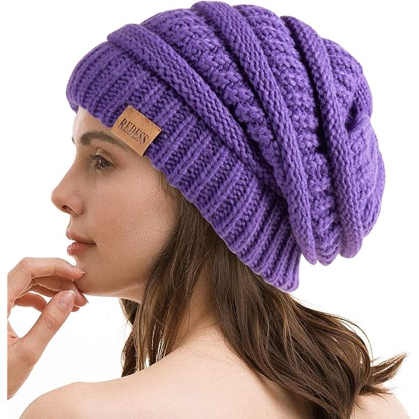 Women\'s Slouchy Light Purple Beanie Winter Warm Chunky Skull Cable Knit Hat Cap HISSHE Women main image 2