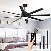 Modern Ceiling Fans with Lights, 65 Inch Ceiling Fan with Light and Remote for Bedroom Living Room Kitchen Office, Indoor/Out