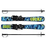 Lucky Bums Kids Beginner Ski and Pole set with bindings, Multiple colors