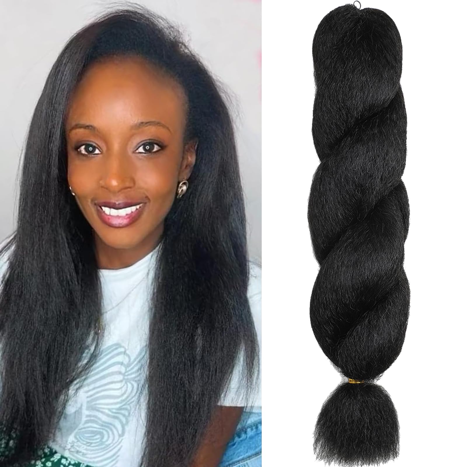 Photo 1 of 22 Inch Kinky Straight Vixen Crochet Hair Bundles – Natural Black Yaki Premium Synthetic Fibers for Black Women Hair Extension (1, 1B-22inch)