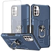 Ueokeird Case for Moto G30/Moto G10/Moto G20 XT2129-1 XT2127 Case with Tempered Glass Screen Protector, Heavy Duty Protection with Metal Ring Magnetic Kickstand Phone Cover for Motorola Moto G30 Blue