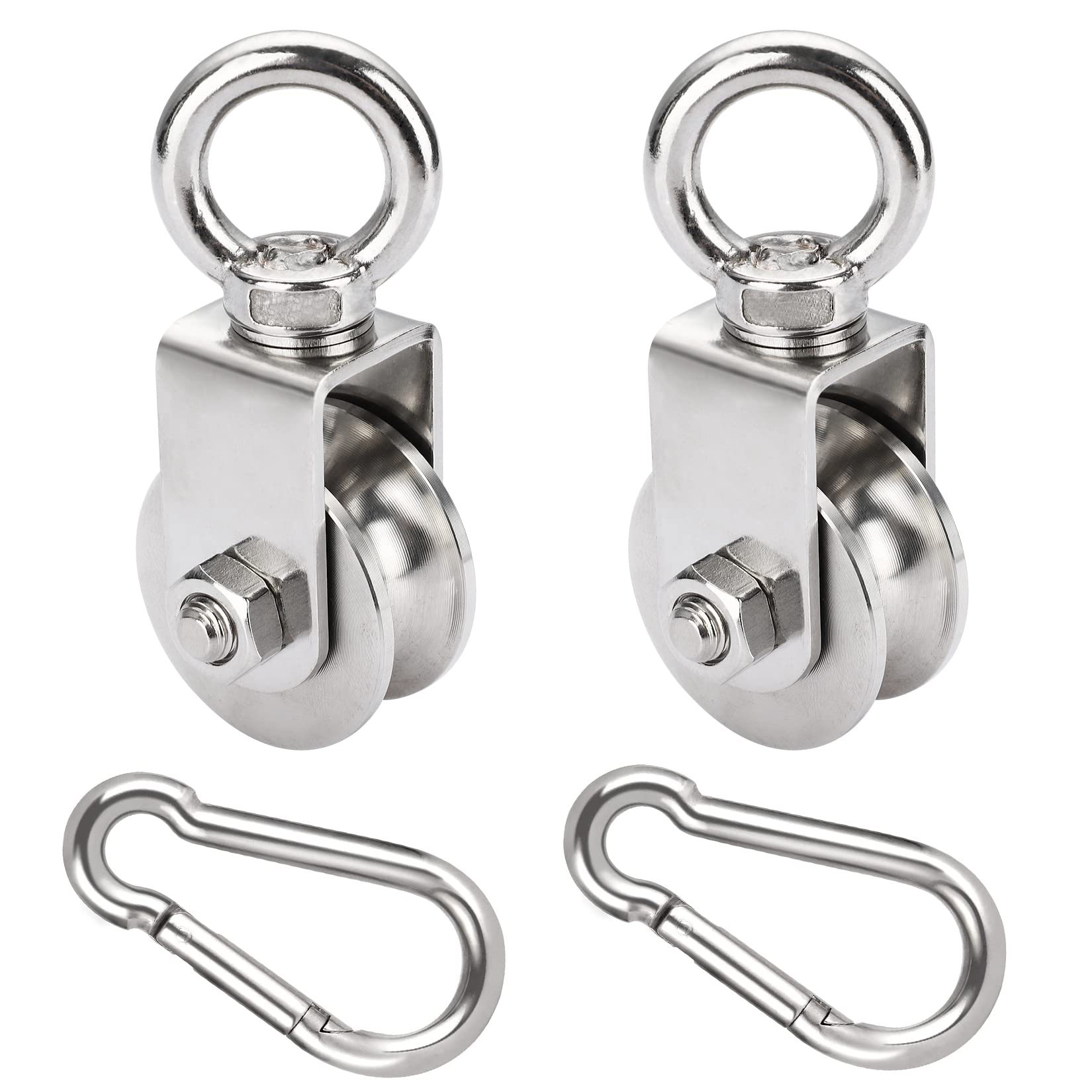 GothicBride 2 Pack 48 mm Pulley Wheel, Gym Fitness Pulley, Stainless Steel Pulley Block for Wire Rope Cable Machine DIY Attachment, Load 500 kg