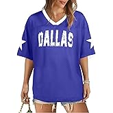 Women Jersey Shirts Football V Neck Shirt Game Day Season Tops Short Sleeve Tee