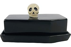 Boston Warehouse Coffin Shaped with Skull Handle Covered Butter Dish, Standard, Black