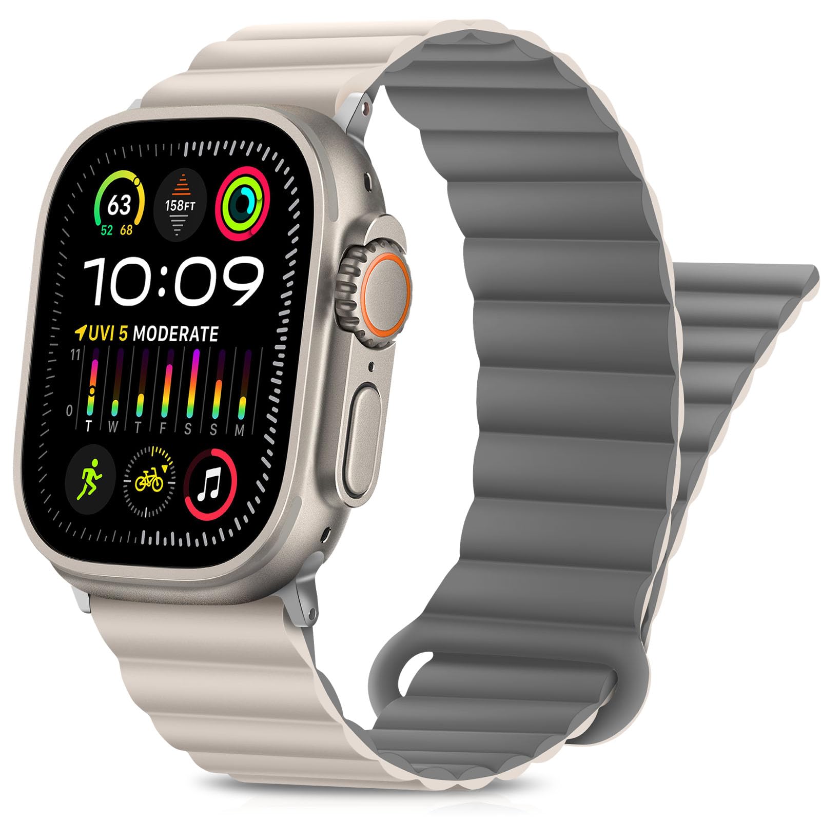 HITZEE Compatible with Apple Watch Strap 49/46/45/44/42/41/40/38mm, Double Sided Wearable Magnetic Band Compatible for iWatch Ultra 3/2/1 Series 11 10 9 8 7 SE3 6 5-1 (42/44/45/46/49, Star-Gray)