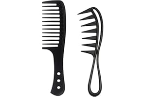joaoxoko 2 Pcs Wide Tooth Comb, Large Tooth Curl Comb Shark Teeth Hair Hairstyle Tool for Curly Wet Wavy Thick Hair Wigs Barber Salon, Women Men