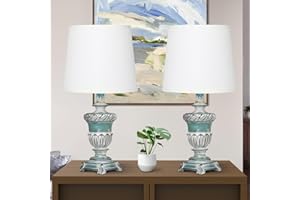 BesLowe Table Lamps for Bedroom Set of 2, 17.8" Coastal Bedside Nightstand Lamps for Reading Nursery, Farmhouse Rustic End Table Lamps for Living Room Dorm Study Kids Room Office, Washed Blue & White