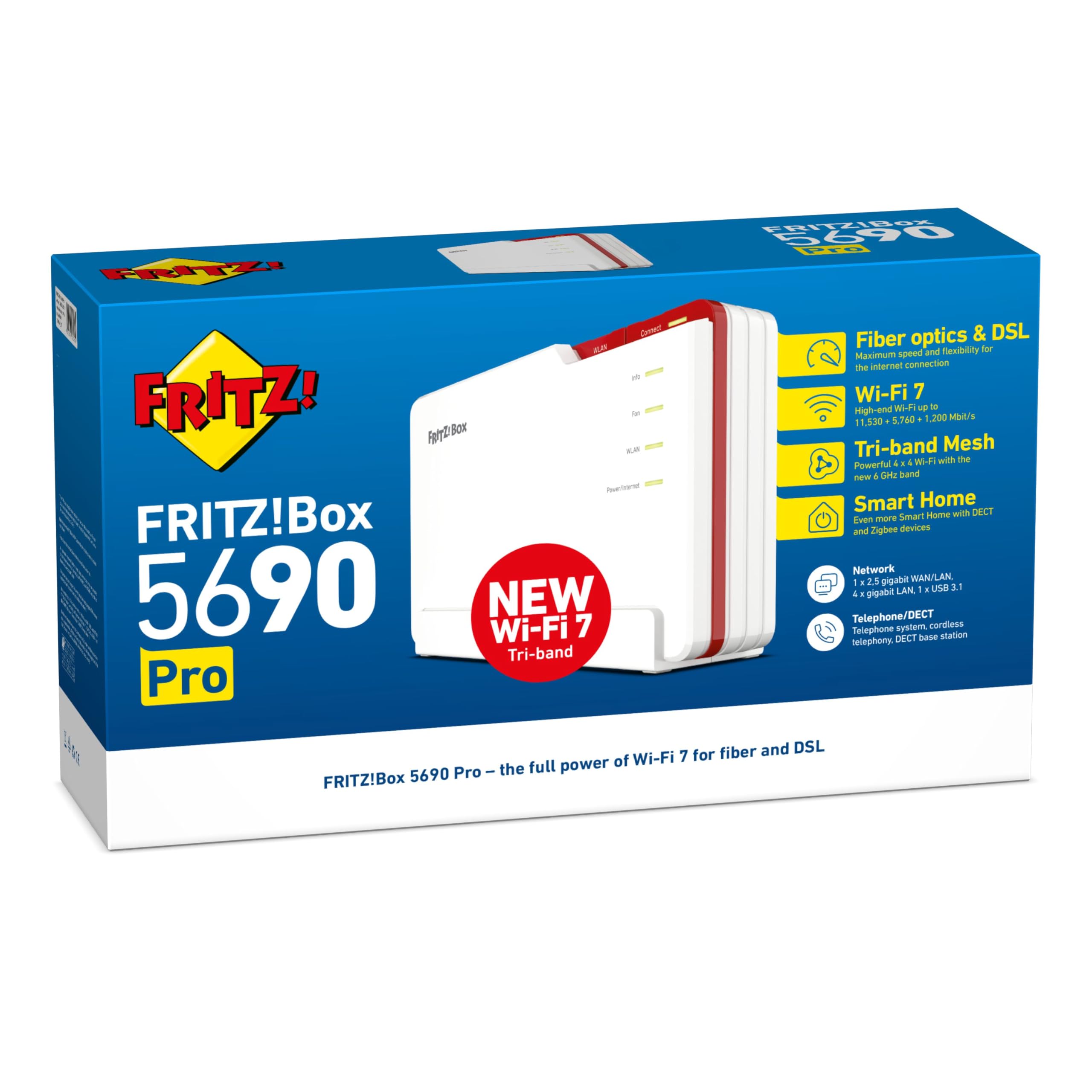 FRITZ!Box 5690 Pro (Wi-Fi 7 Premium DSL- und Glasfaser-Router mit Triband (2,4 GHz, 5 GHz, 6 GHz) bis zu 18,5 GBit/s, für Glasfaser & DSL-Anschlüsse, WLAN Mesh, DECT-Basis, internationale Version) 4
