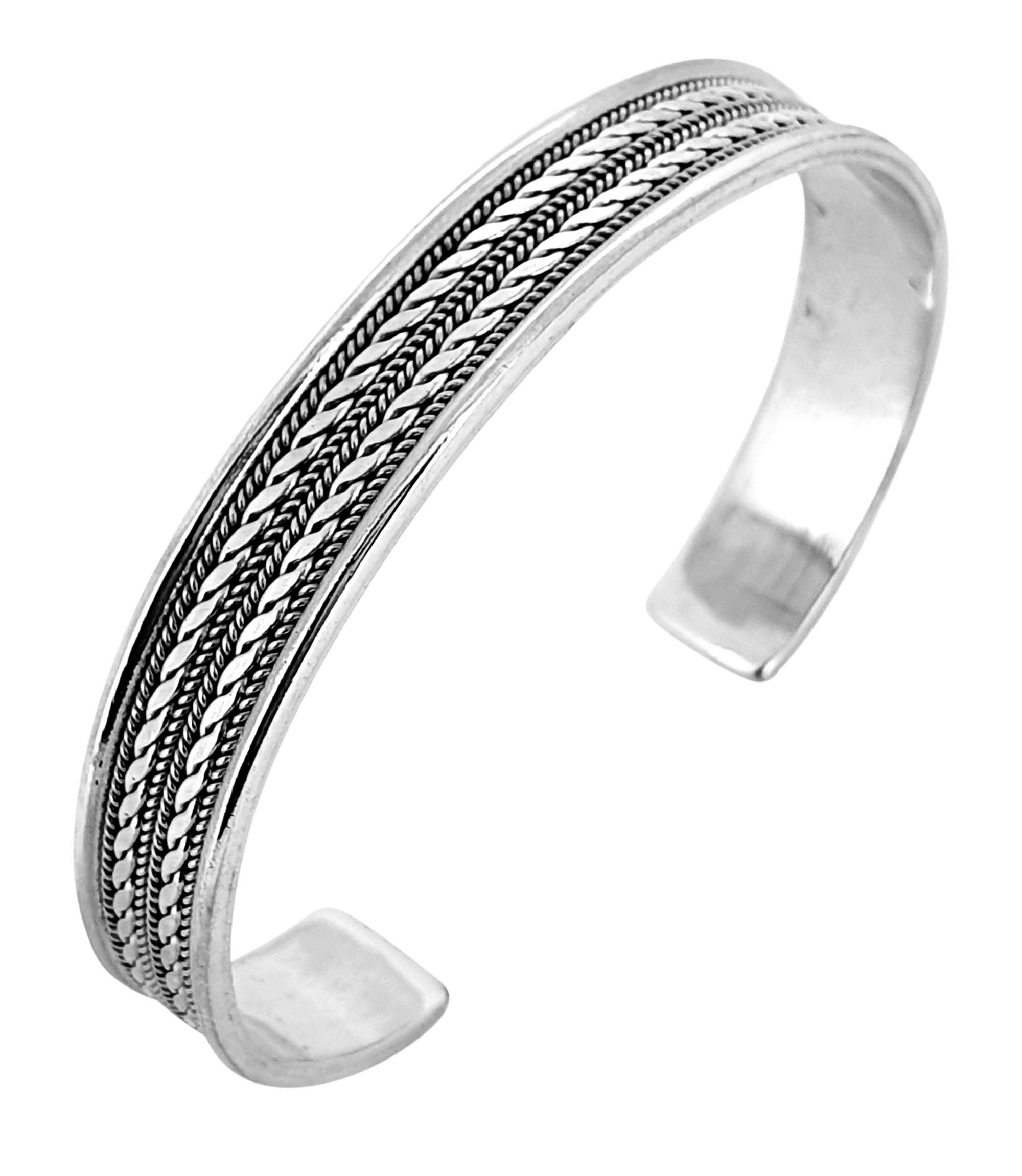 Treasure Bay Men's Solid 925 Sterling Silver Bangle Bracelet Braided detail | Men's silver Bracelet