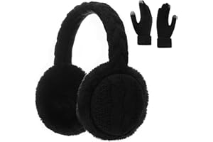 BUTITNOW Womens Knitted Fuzzy Earmuffs and Touch Screen Gloves Set, Winter Warm Headband Ear Warmer Earmuffs