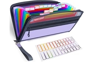 Nicecho Receipt Coupon Organizer, 13 Pockets Small Accordion File Organizer with Rainbow Labels, Small File Folder for Cards Bill Business Document, Zipper Closure, 11 * 6.8 Inches (Purple)