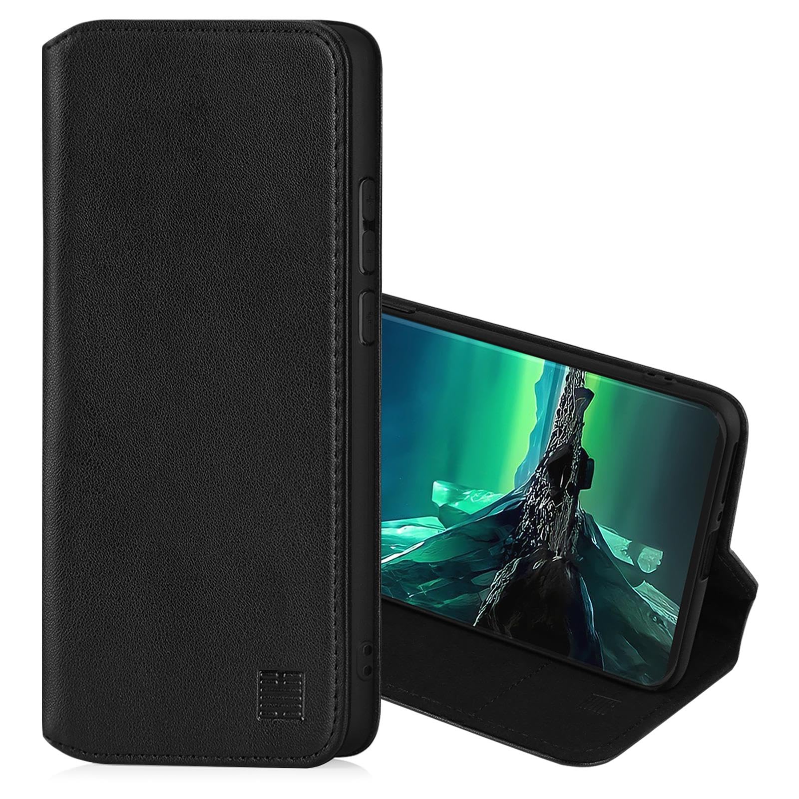 32nd Classic Series 2.0 - Real Leather Book Wallet Flip Case Cover For Motorola Edge 40 Neo, With RFID Blocking Card Slot, Magnetic Closure and Built In Stand - Black