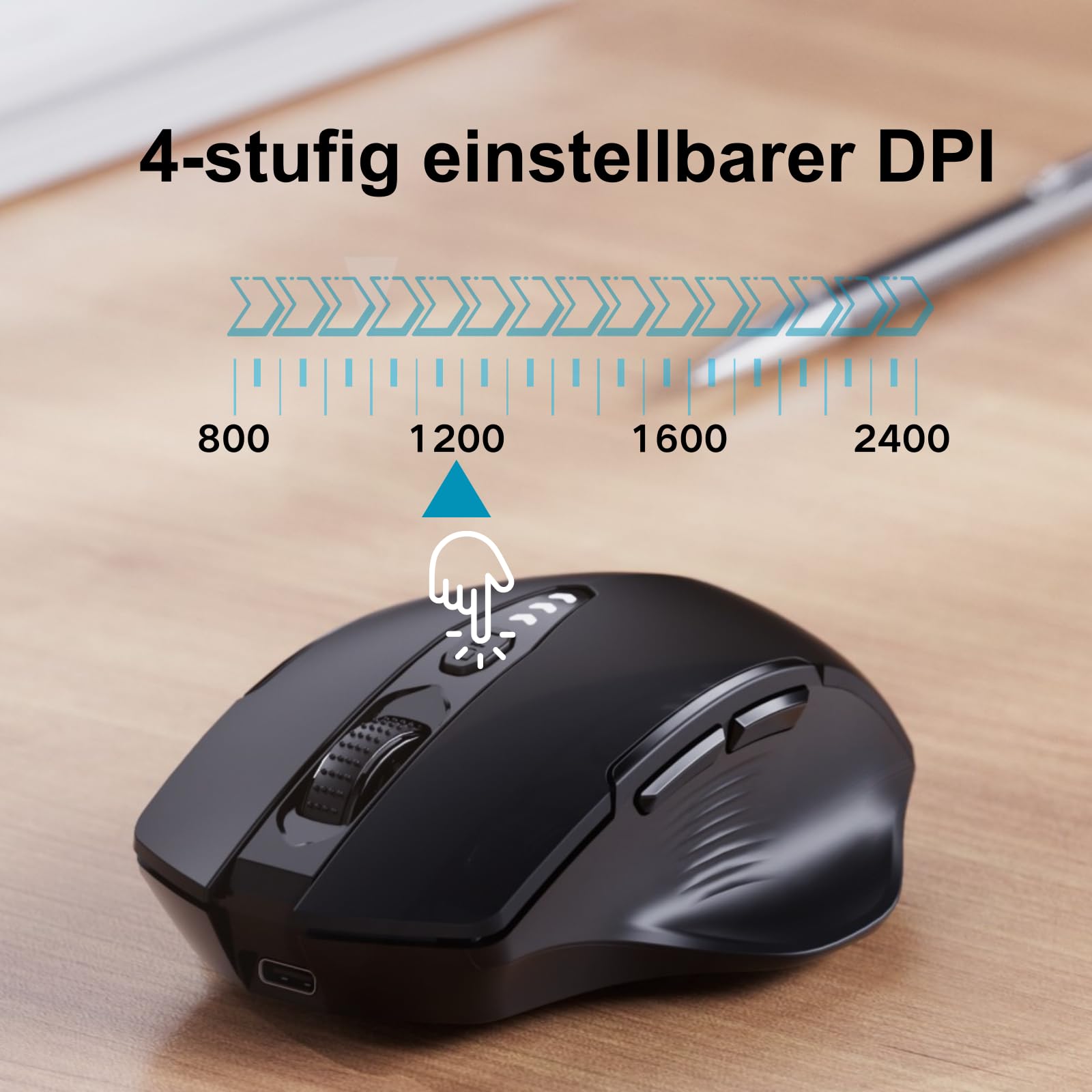 Uineer Kabellose Bluetooth Maus, Tri-Modus BT 5.0/4.0 & 2,4 GHz, Schwarz 4