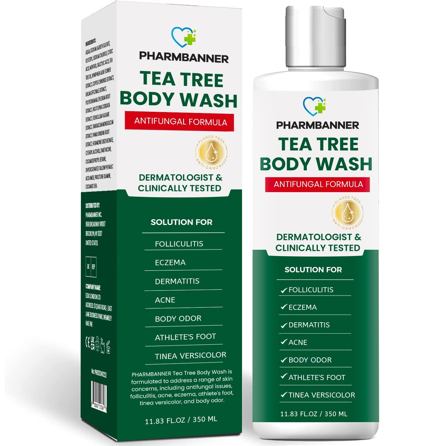 Tea Tree Body Wash Antifungal: Folliculitis Treatment for Dermatitis-Prone Skin, Face & Body Acne, Jock Itch, Athlete’s Foot, Ringworm, Tinea Versicolor, Body Odor, Eczema and Hidradenitis Suppurativa