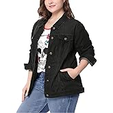 uxcell Women's Plus Size Jean Jacket Stitching Button Front Washed Western Outfit Denim Jacket