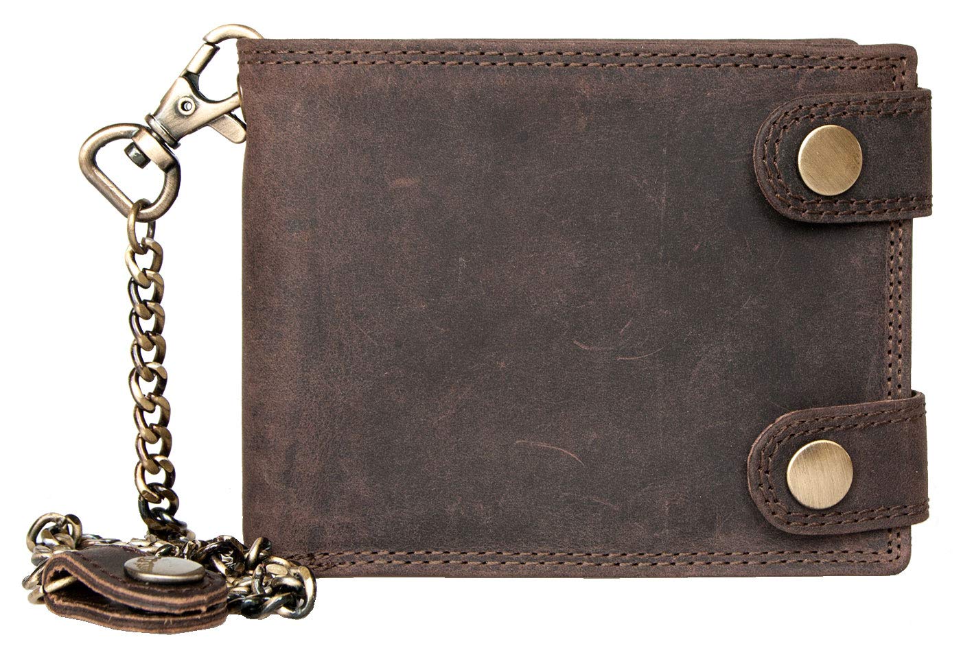 HMT Brown RFID Genuine Leather Wallet Made of Sturdy Genuine Cowhide with Two Buckles and Chain