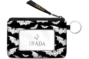 IRADA ID Case Wallet Keychain with Clear ID Window Zipper Cute Coin Purse for Women Water Resistant Small Coin Pouch-Halloween Bat Keychain Wallet
