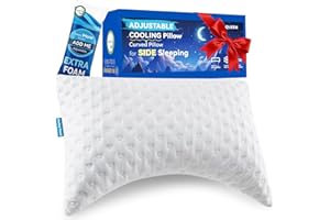 Side Sleeper Pillows for Neck & Shoulder Comfort - Curved Crescent Design, Adjustable Shredded Memory Foam, Cooling & Soft Co
