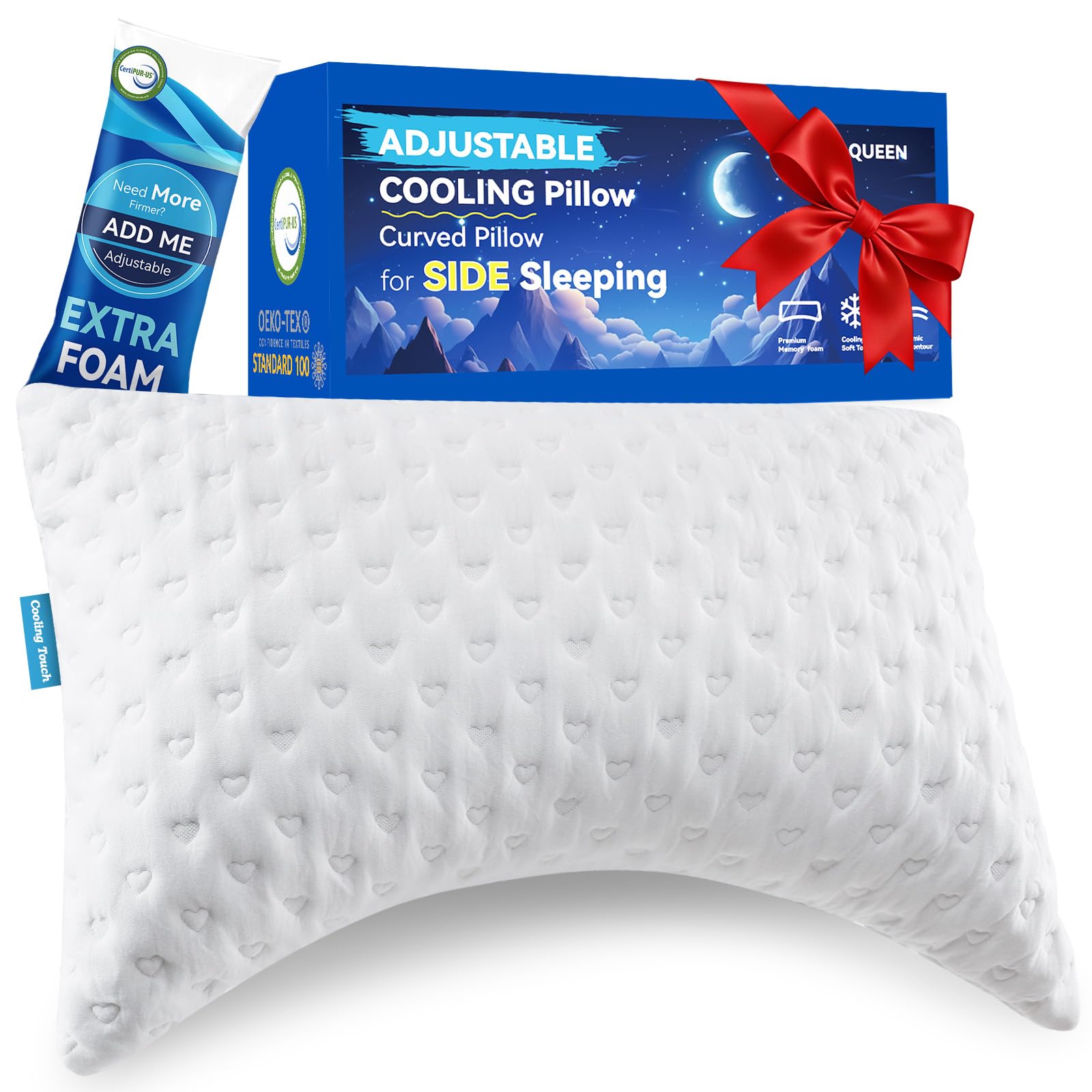 Photo 1 of **USED - MINOR DAMAGE**
btasleeep Side Sleeper Pillows for Neck & Shoulder Comfort - Ergonomic Curved Crescent Design, Adjustable Shredded Memory Foam, Cooling & Soft Cover, Extra Fill Included, Queen Size
