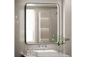 FTOTI 30X36 Inch LED Mirror for Bathroom,Black Metal Frame Lighted Vanity Mirror,Large Wall Mounted Makeup Mirror,6000K,Dimmable Anti-Fog