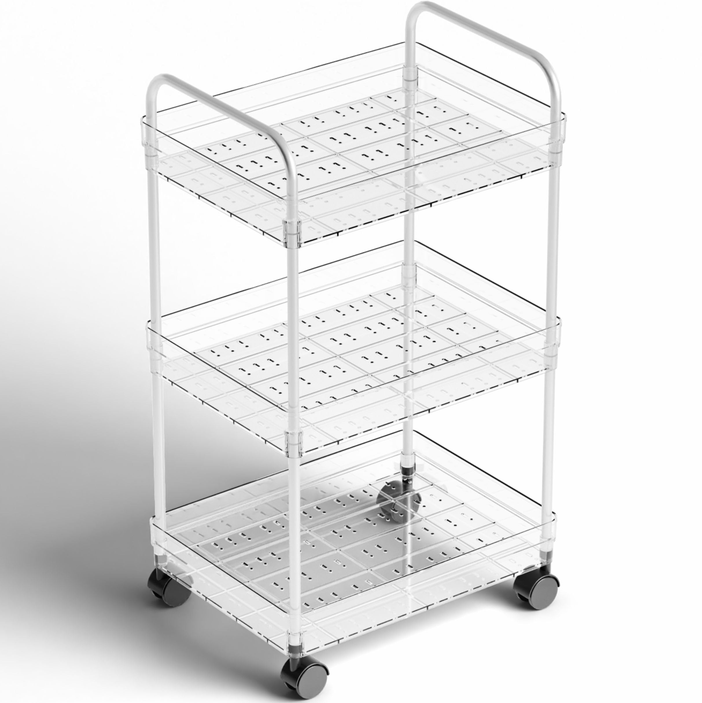 Photo 1 of Yieach 3 Tiered Clear Rolling Cart with Wheels,Acrylic Storage Cart on Wheels for Bedside,College Dorm Room,Bathroom Organizers and Storage Shelf,Utility Cart Organizer for Snack,Craft,Diaper Caddy