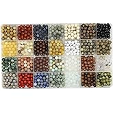 Yephac 1120pcs 6mm Natural Gemstone Beads Loose Gemstone for Jewelry Making, Hole Size 1mm Smooth Beads for DIY Bracelet Necklace Earrings,Box Packed(28 Colors-2,6mm)