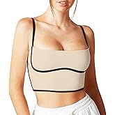 Move With You Sleeveless Spaghetti Strap Padded Sports Bra Tank Tops Square Neck Double Layer Workout Fitness Basic Crop Tops