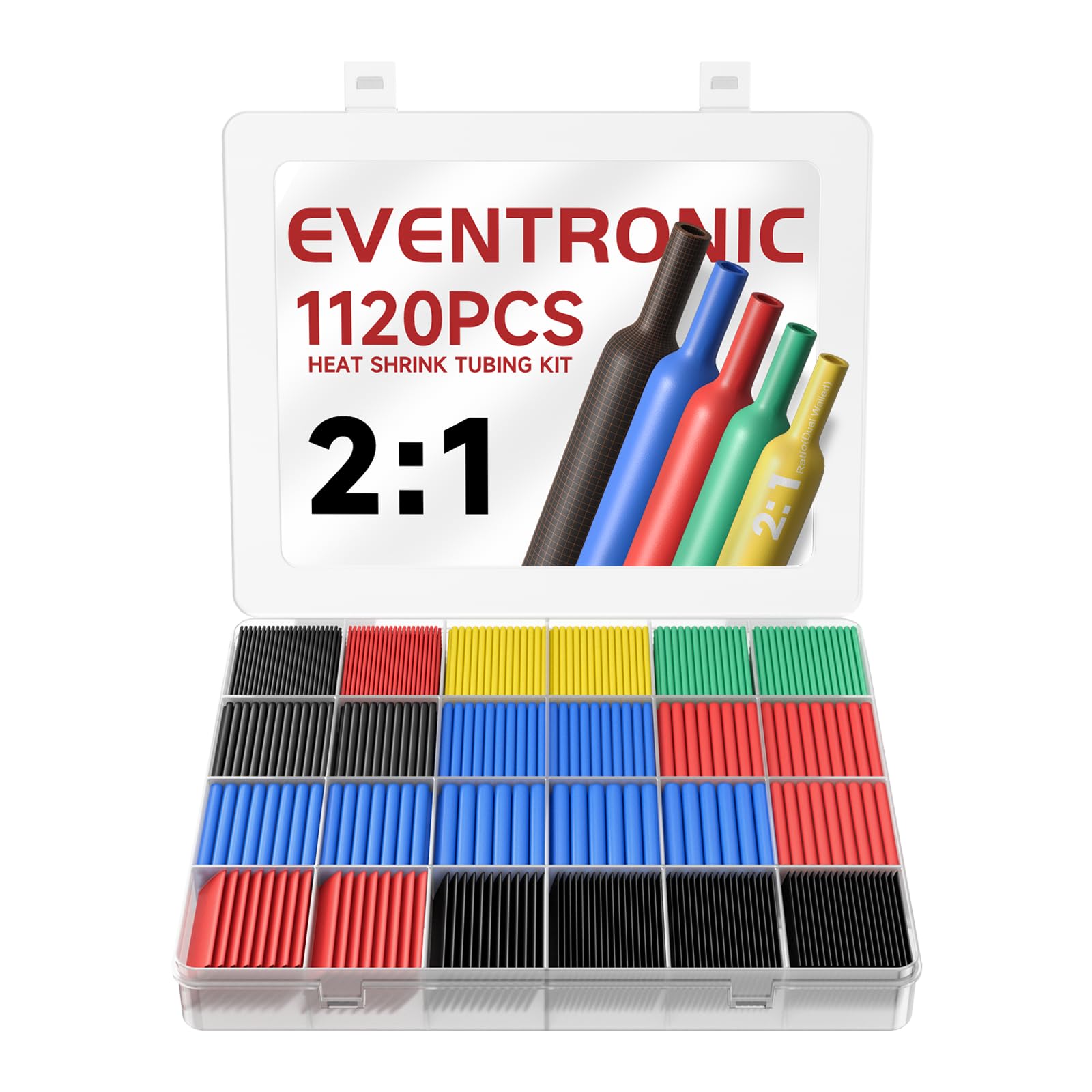 Photo 1 of 1120PCS Heat Shrink Tubing 2:1, Eventronic Electrical Wire Cable Wrap Assortment Electric Insulation Heat Shrink Tube Kit with Box(6 colors/12 Sizes)