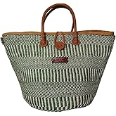 SAWA SAWA Evergreen Wholeness Handmade Sisal Straw Basket Tote- Sisal Tote with Leather Trim and Button Closure, Large Straw Purse for Travel, Handmade Summer Beach Tote Handbag for Women