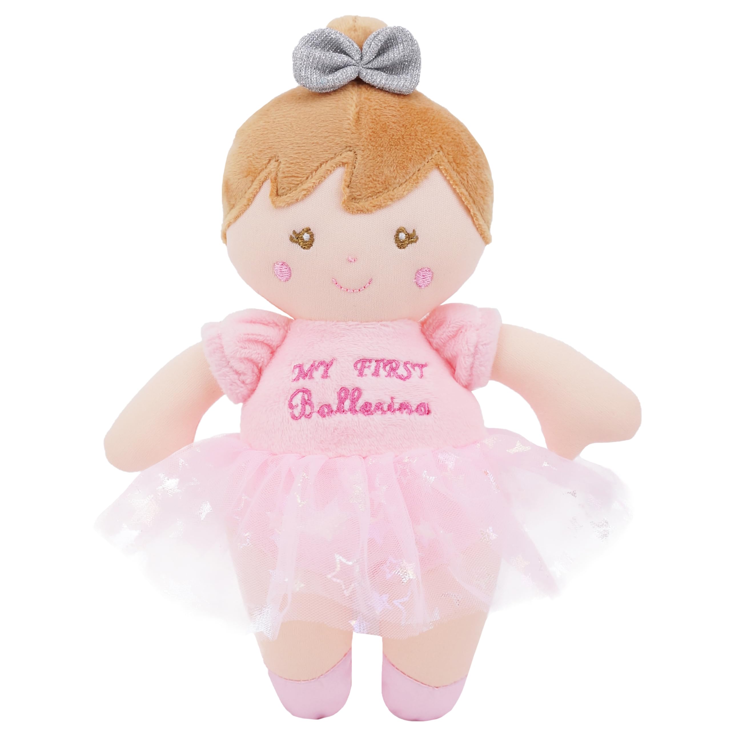 June Garden 9" Soft Ballerina Baby Doll Freya - Adorable My First Baby Doll for Infants - Sensory Baby Rattle Toy - Pink