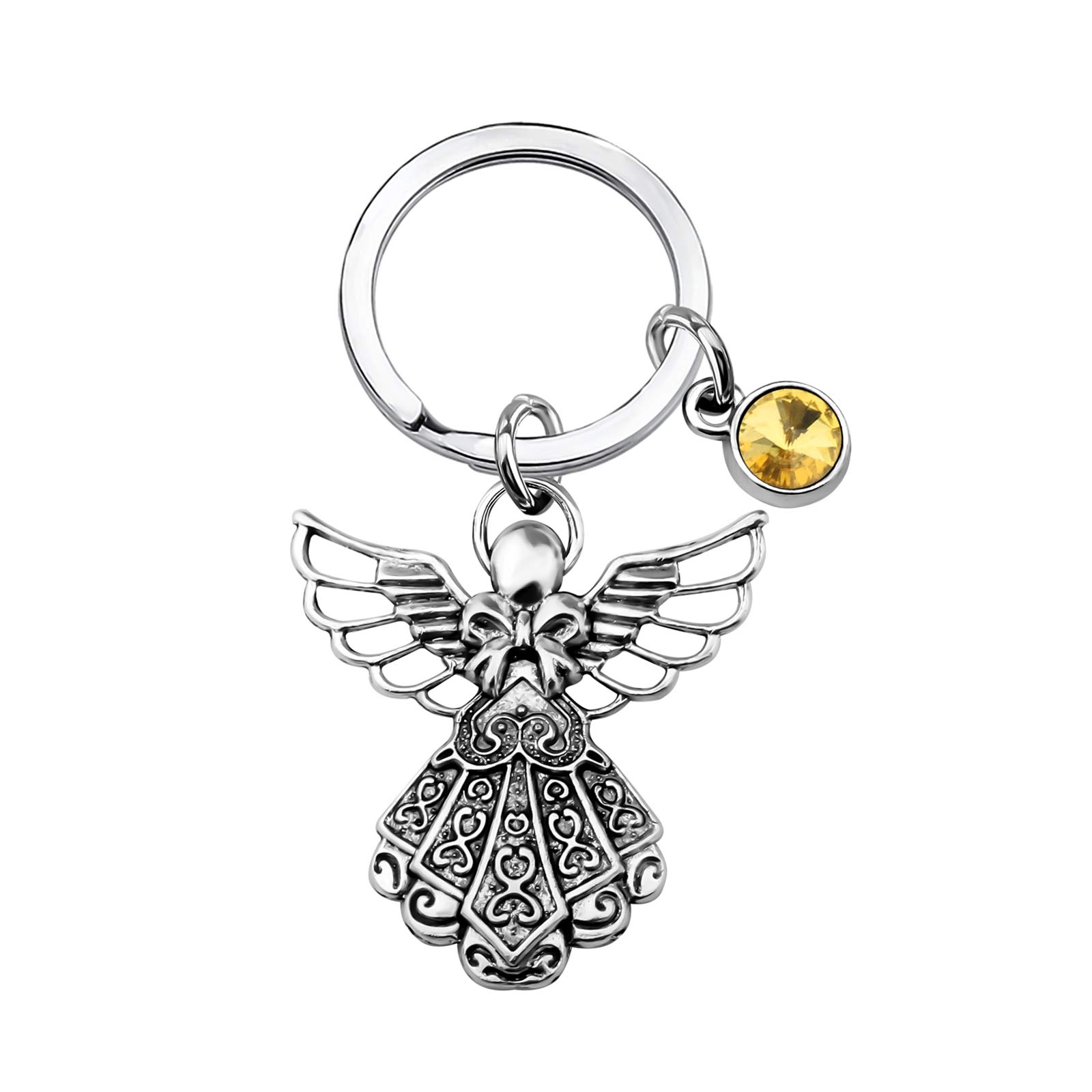 BNQLGuardian Angel Keychain with Birthstone Memorial Key Chain Personalised Gift