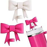 TIEXBU 2Pcs Bow Straw Covers Compatible with Stanley Cups, White and Hot Pink Silicone Straw Toppers for Stanley 30&40 Oz Tumbler