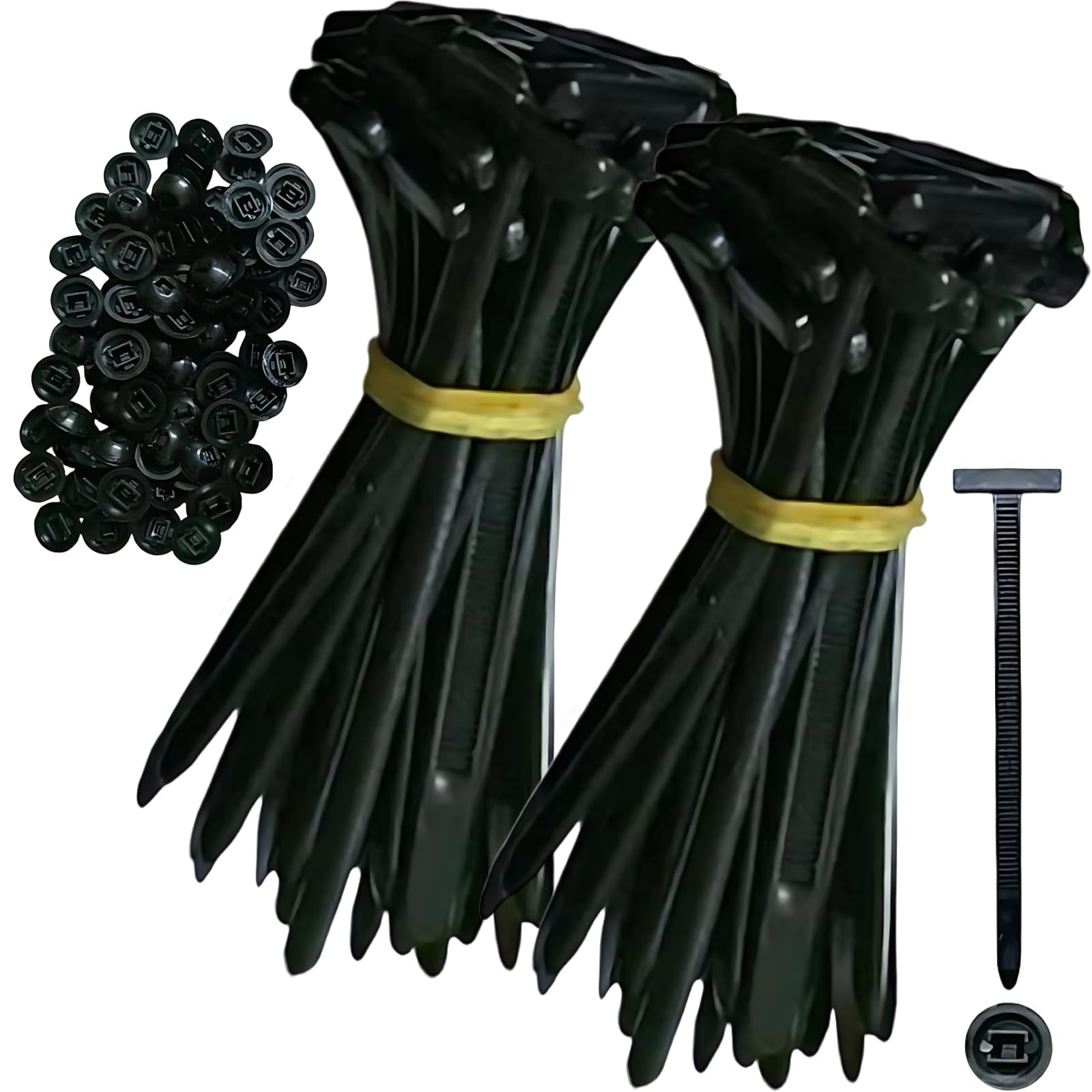 Photo 1 of 100pcs Black Nylon Cable Tie Buckle – Self-Locking Fasteners with Pin & Button, UV Resistant for Car Daily Fixing & Plastic Tie Applications (100)