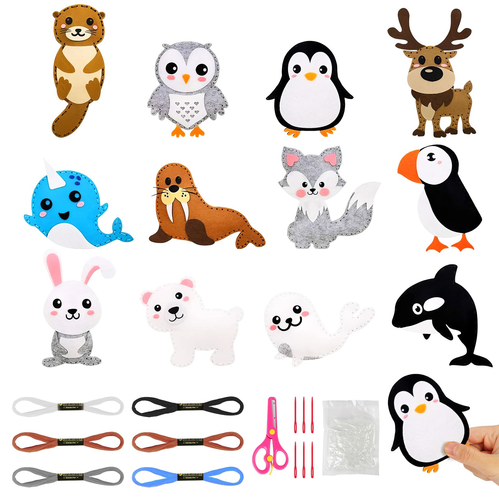 Vicloon Sewing Kit for Kids, 12-Piece Cute Animal Sewing Craft Kits, Fun Stuffed Animal DIY Kits for Kid Learn to Sew Arts and Crafts Kit, Introduction to Sewing Set for Kids Age 5-12