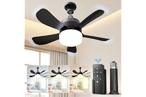 EONINI Socket Ceiling Fans with Lights and Remote- Socket Fan light with Dimmable Led Light Bulb, 3 Colors 3000K-6000K, 1000 Lumens, E26 Screw in Small Ceiling Fan for Bedroom Living Room Kitchen Garage