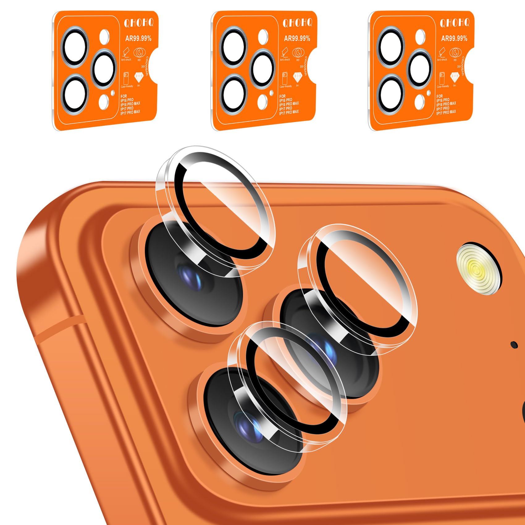 Photo 1 of QHOHQ 3 Set Camera Lens Protector for iPhone 17 Pro Max/17 Pro/16 Pro Max/16 Pro/15 Pro Max/15 Pro, Individual Anti Shatter Lens Protector,[15FT Military Grade Protection],1-Second Auto-Install- Clear