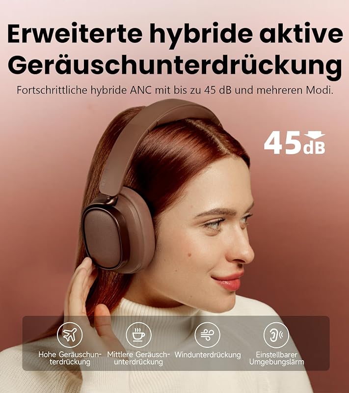 ES850NB Kabellose Over-Ear-Kopfhörer mit ANC & Hi-Res, Braun