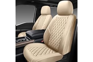 GEEYONTEK Premium Leather Car Seat Covers Front Pair,Universal Fit for Cars,Trucks&SUVs,Waterproof Car Seat Cushion,Full Coverage Car Seat Protector with 2 Seats,Beige